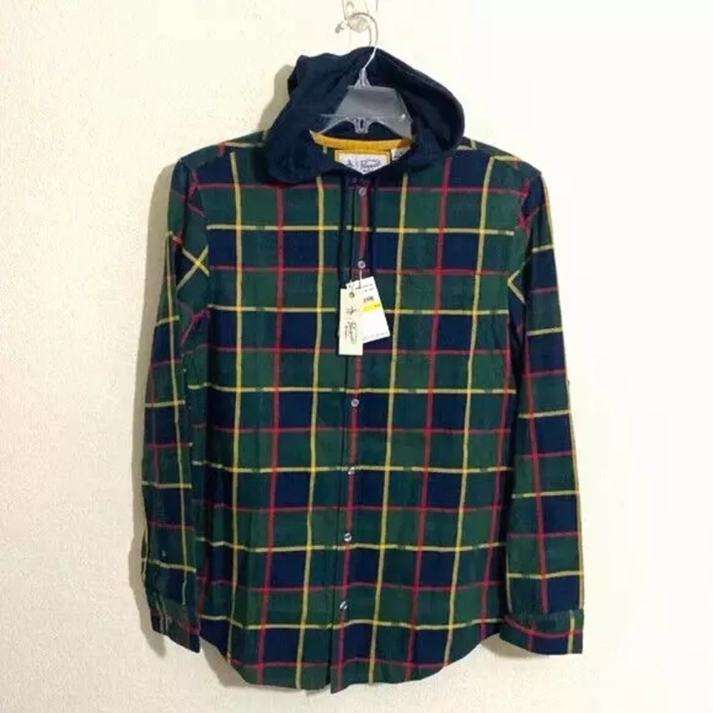 ORIGINAL PENGUIN Dark Sapphire Plaid Flannel Hoodie Shirt Men's Size M